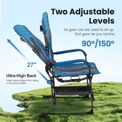 2Pack Heavy Duty Camping Chairs Adjustable High Back Director Chair w/Side Table - Picture 2 of 9