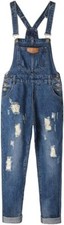 AvaCostume Womens Dark Blue Adjustable Strap Ripped Denim Overalls SIZE Medium