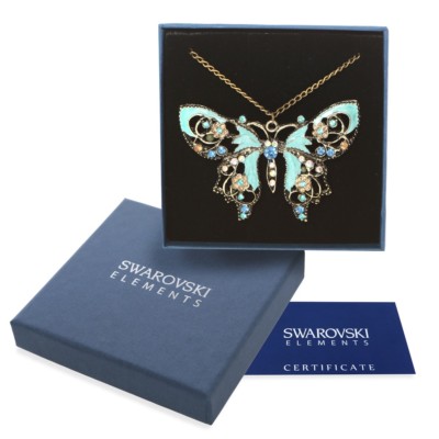 Original Swarovski Element Gold Necklace G4Love Butterfly Crystals Vintage Gift