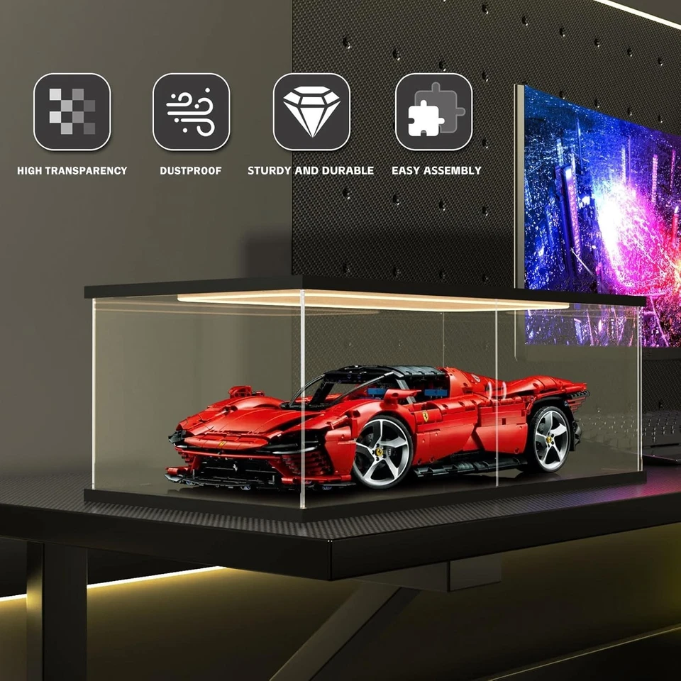 Car Display Case Acrylic 20 in x 8 in LED Light 1/10 Rack 1/12 Model Diecast Box - Image 4 of 4