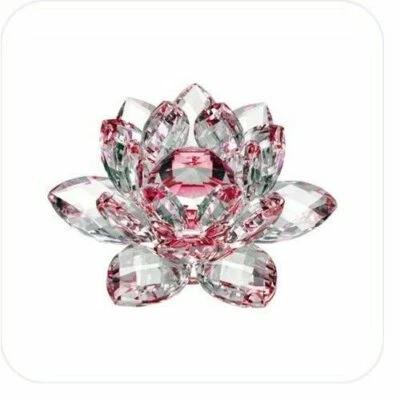 AMLONG CRYSTAL 5in Red Hue Reflection Crystal Lotus Flower Feng Shui Home Decor with Gift Box
