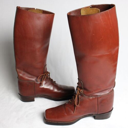 Vintage 1930s 1940s USA Leather Cavalry / Motorcycle Boots Cat's Paw Heels 10.5D - Picture 14 of 20