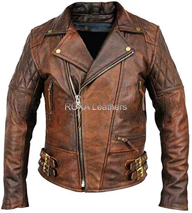 Urban Men Western Lambskin Motorcycle Real Zip Leather Jacket Antique Wax  Jacket