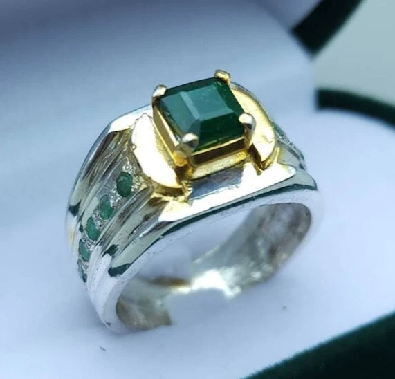 Ephesus Accessories Sterling Silver Emerald Ring, Mens Green Emerald India  | Ubuy