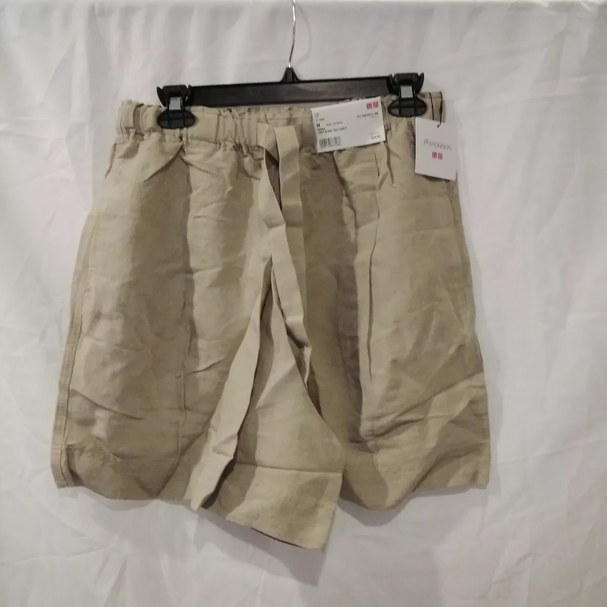 Uniqlo JW Anderson Tuck Shorts Womens Size M Beige Linen Blend Tie