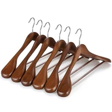 Wide Shoulder Wooden Hangers Suit Hangers with Non Slip Pants Bar & 360° Swiv...