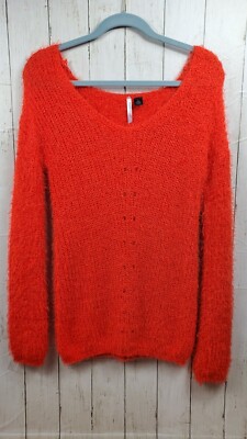 Love by Design Red Sweater Chunky Knit Fuzzy Lightweight Pullover Size Large NEW