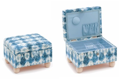 Luxury Footstool Sewing Box Basket Pale Blue Foxes Craft Storage Case Gift