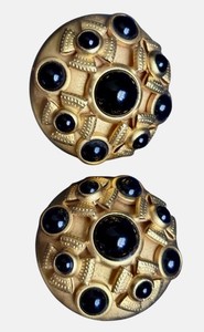 Authentic Vintage Natasha Stambouli Signed Gold Plated Clip-on Earrings Acrylic Cabochons