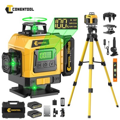 2 Akkus 16 Line Laser Level 4D 360° Wasserwaage Kreuzlinienlaser Nivelliergerät