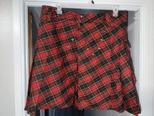 PRIDE Scottish tartan utility kilt in red plaid with snap closures and pockets
