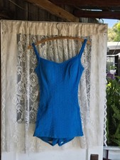 Vintage 60s Jantzen Blue One Piece Swimsuit Bathing Suit Pin-up Style Size 12