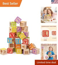 Wooden Alphabet Blocks 1.73 Inch, 30Pcs Building Blocks Including Letters, Nu...