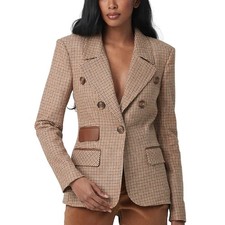 Iris Setlakwe Horse Riding Jacket Leather Patch Houndstooth Wool Size 10