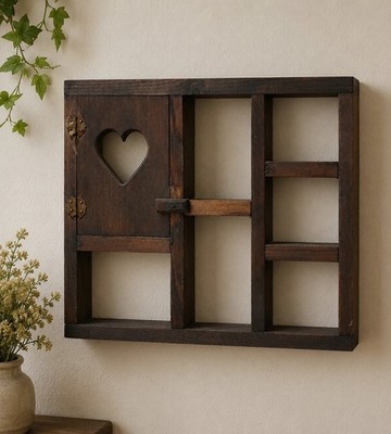 Primitive Rustic Wooden Heart Door Trinket Shelf / Cottagecore Wall Cubby