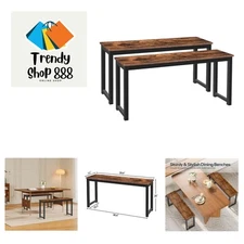 Elegant Vintage Style Dining Benches Set - Durable Metal Frame, Rustic Brown