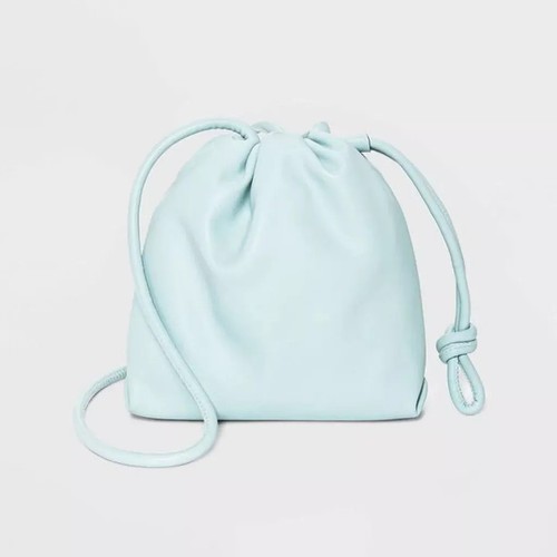 A New Day Light Blue Cinch Top Crossbody Purse Faux Leather