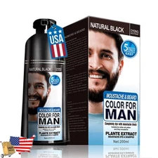 200ML Men 2 in 1 Beard Mustache Natural Hair Color Shampoo Permanent Black Dye