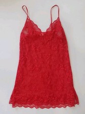 VTG Victorias Secret Chemise Womens Large Red Lace Sheer Mesh Slip Lingerie Y2K