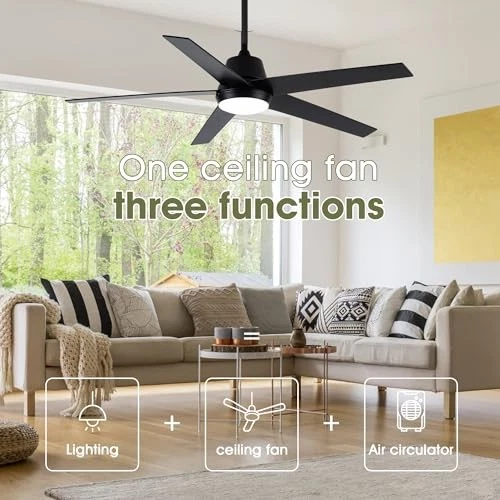 VACZON CEILING FANS LIGHTS REMOTE 52 INCH MODERN CEILING FAN QUIET - BLACK - Image 3 of 4