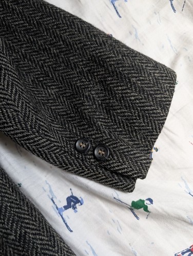 Vintage Harris Tweed Men's Herringbone Gray Blazer,Handwoven Pure Scottish Wool - Picture 8 of 9