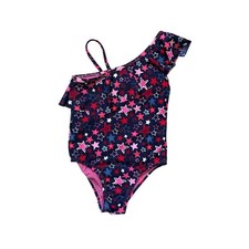 Baby Gap girls' navy blue star print asymmetrical ruffle one-piece swimsuit