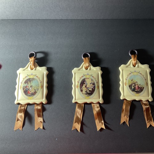 Vintage Ceramic Wall Plague Hanging with Antique Painting lot of three (18)