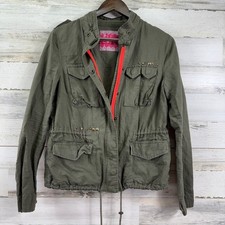 Free People Olive Green Studded Utility Military Field Jacket Linen Blend Size 8