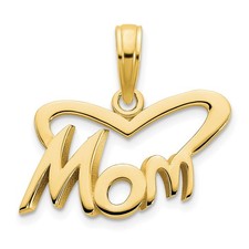 14k Yellow Gold MOM Heart Charm Pendant Gift For Mother L 14.7mm, W 16.05mm