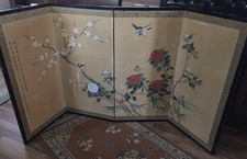 VNTG JAPANESE 4 Panel BYOBU Screen INSCRIBED ORIGINAL w/PROVENANCE 34x64