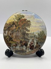 Old Prattware lid, victorian pot lid. Fording the stream, Pratt lid