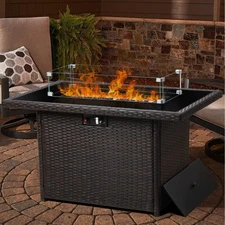 Layinsun 44" Propane Gas Fire Pit Table, 55000 BTU Rectangular Fire Pit with Gla