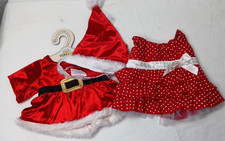 Build A Bear Holiday Party Dress Santa Red Velvet White Faux Fur Ruffles Bows