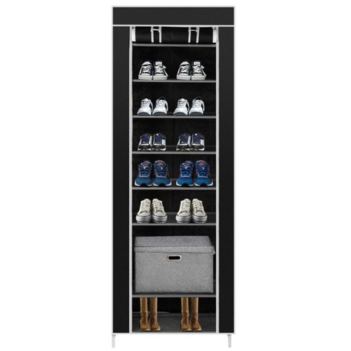 10 Tier Shoe Rack Black Non-Woven Fabric 9 Lattices Space Saving Storage Unit - Picture 11 of 11