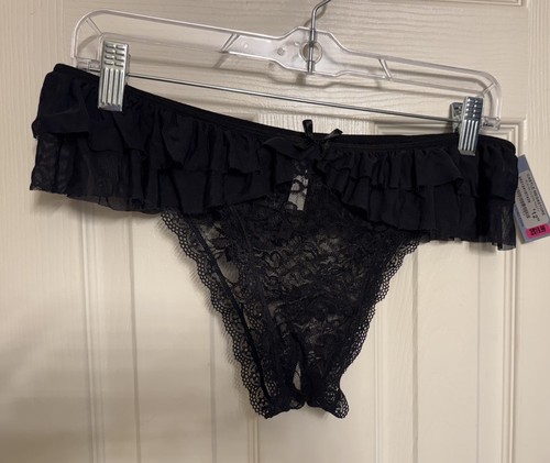 ⚫️⚫️Castle Megastore Black Lace Crotchless Panties Queen Size⚫️⚫️ - Picture 1 of 5