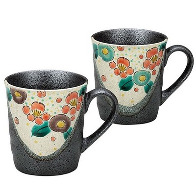 Paar Kutani Yaki Ware Becher Tee Kaffeetasse Set Mit 2Hana Chirashi Okada Kinuyo