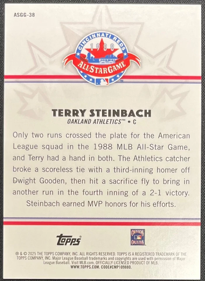 Topps Terry Steinbach Gold Foil 2025 MLB All Star Game Greats #26/50 Athletics Foto 2 de 2