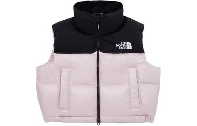 The North Face Nuptse Novelty Down Vest Color Block Logo Print Stand Collar