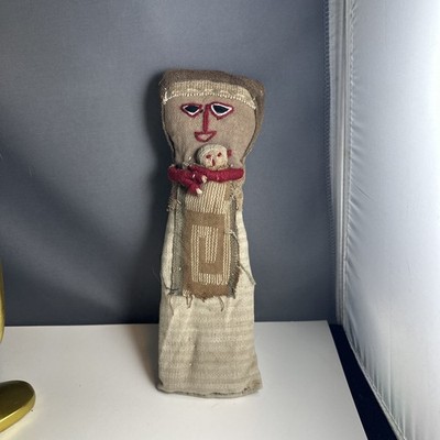 Antique Peruvian Textile Cloth Chancay Burial Doll w/ Mother Baby Child