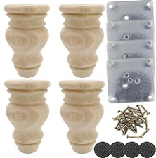 4.7 Inch Solid Wood Furniture Legs, Set of 4 - Heavy Duty Replacement Feet fo...