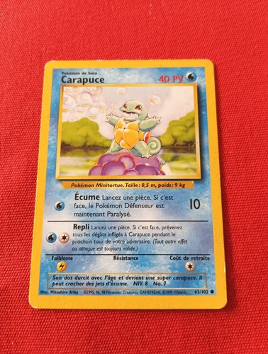 CARAPUCE 63/102 PV40 SET DE BASE WIZARDS EDITION 2 RARE CARTE POKEMON FR - Afbeelding 1 van 2