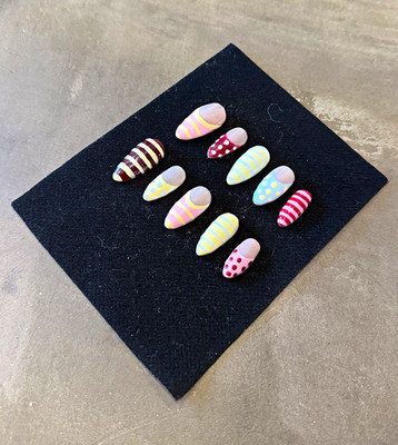 Multicolor 3D Pre-Designed Full Cover Press-On Nails Medium Almond hand made