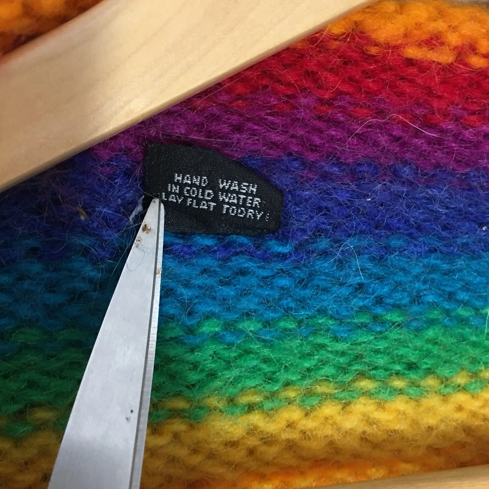 Rainbow Wool Sweater Rare Hand Knit Nepal Unisex Sz L Roll Neck Chunky - Image 3 of 4