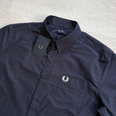 Brandneu mit Etikett Fred Perry Hemd Kurzarm Oxford marineblau Terrasse Mod Herren Größe 2XL XXL