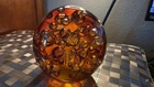 Murano Glass Orb Paperweight Amber Huge 5inch Heavy Vintage 1960s Awesome!