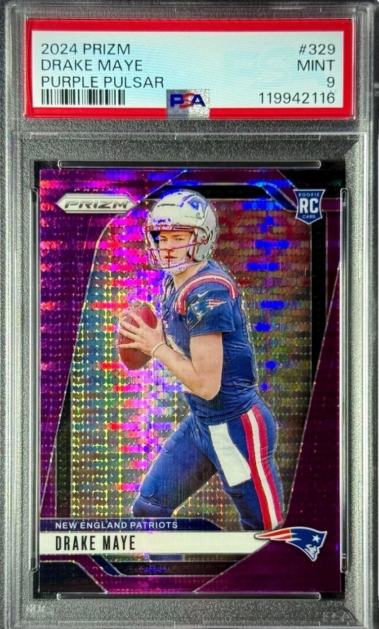 2024 Drake Maye priZm Purple Pulsar PSA 9 #329
