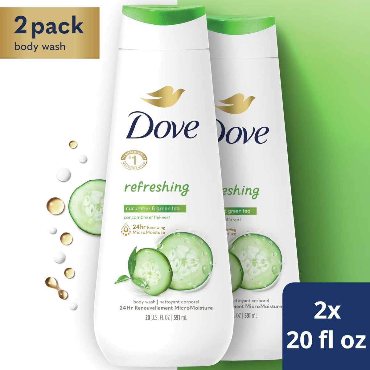 Dove Refreshing Liquid Body Wash Cucumber and Green Tea Cleanser