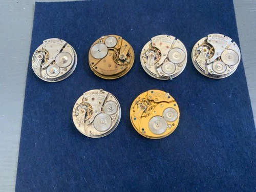 Antique lot of 6 WALTHAM 16s  7j-15j Pocket Watch Movements for repair