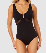 Anne Cole Women's U-Ring Mesh-Inset One-Piece Swimsuit - Black, 8, 98
