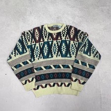 Vintage Knitted Jumper Abstract Patterned Grandad Knit Sweater Men's M
